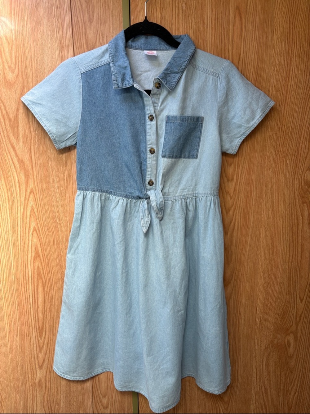 wonder nation Two-Tone Light Blue Denim Shirt Dress